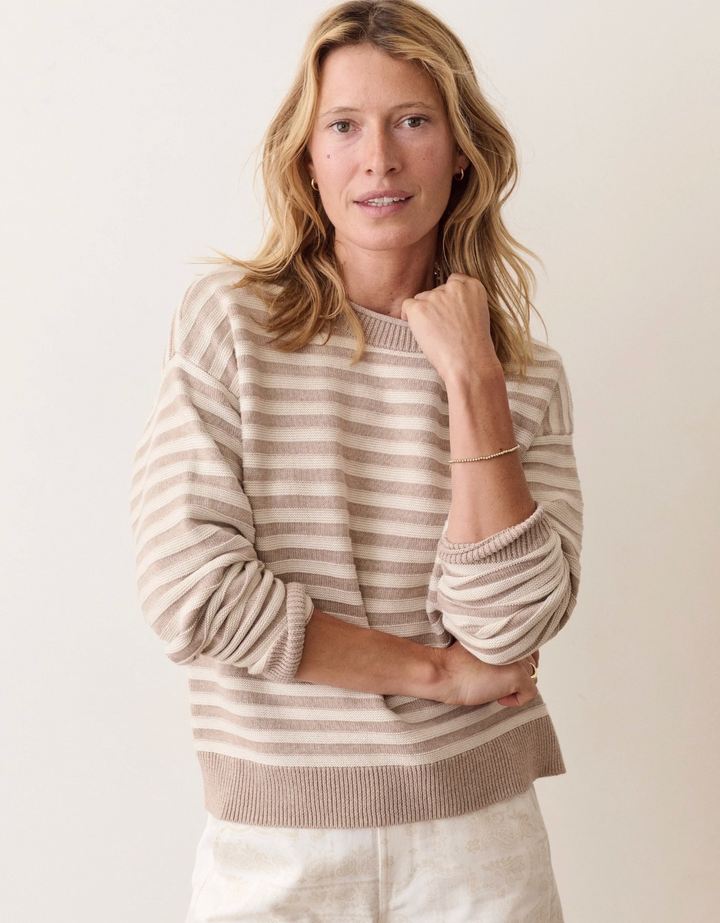 Suki Crewneck Sweater in Oatmeal Stripe