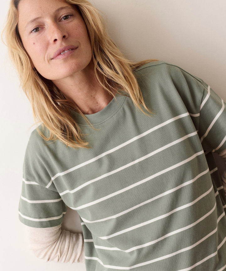 Dream Jersey Crew Tee, Sage &amp; White Stripe