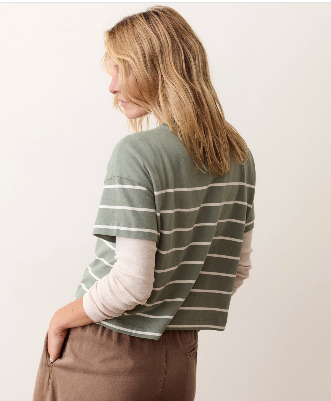 Dream Jersey Crew Tee, Sage &amp; White Stripe