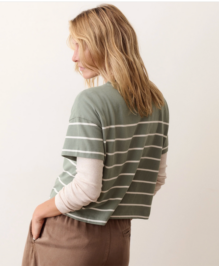 Dream Jersey Crew Tee, Sage &amp; White Stripe