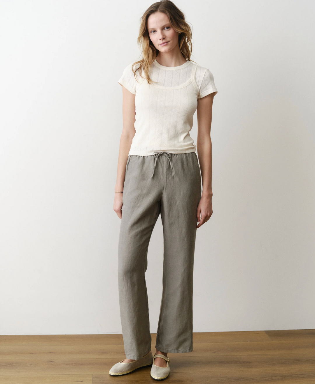 Linen Drawstring Pant in Sea Spray
