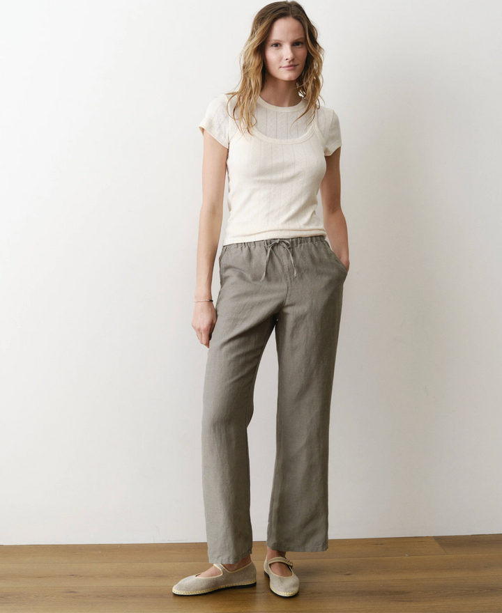 Linen Drawstring Pant in Sea Spray