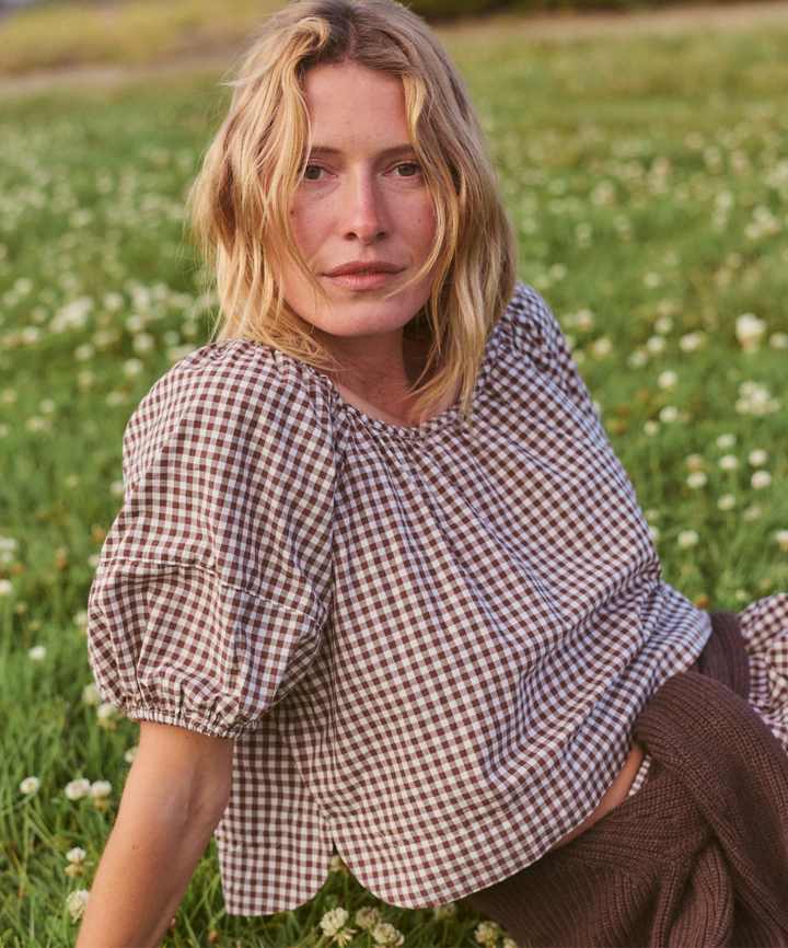 Gia Poplin Blouse, Chocolate Gingham