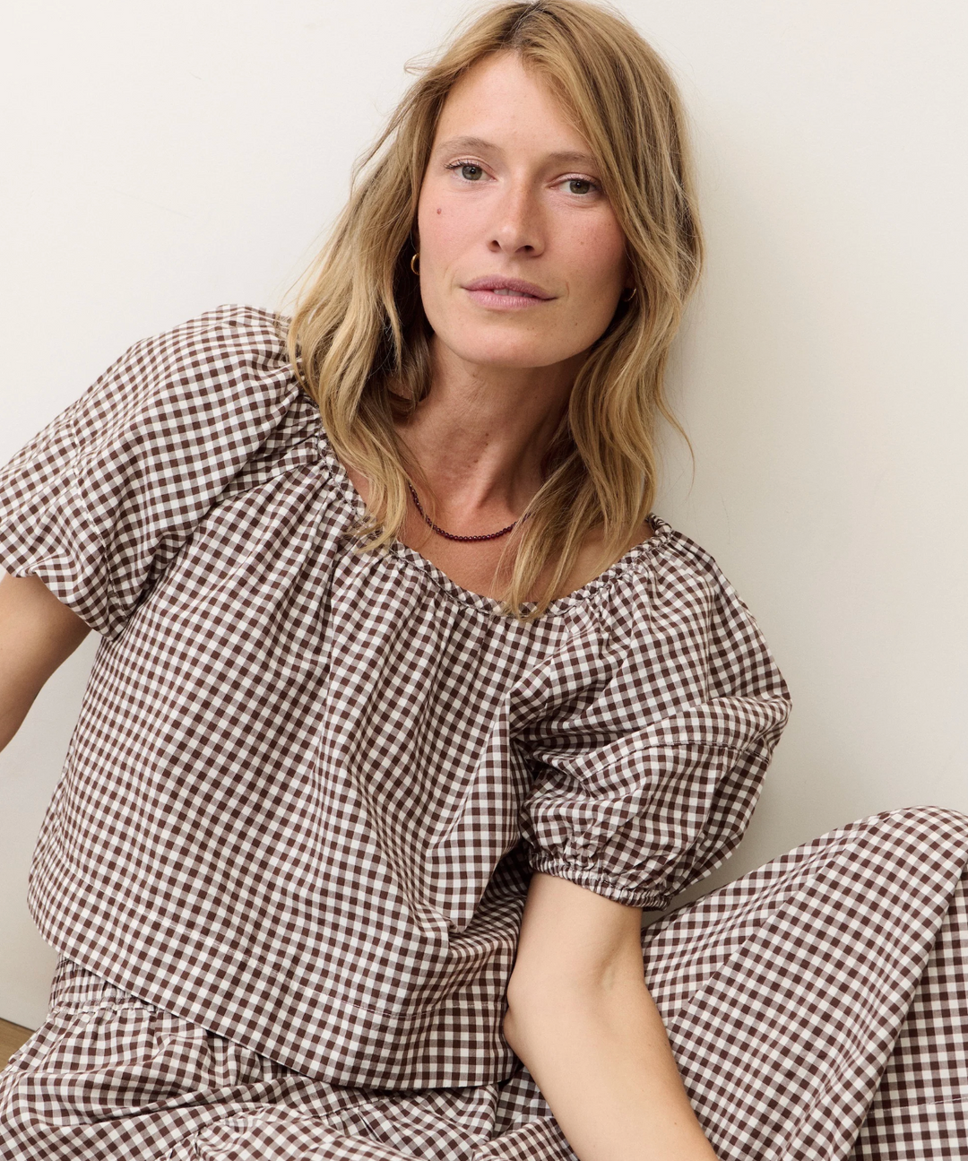 Gia Poplin Blouse, Chocolate Gingham