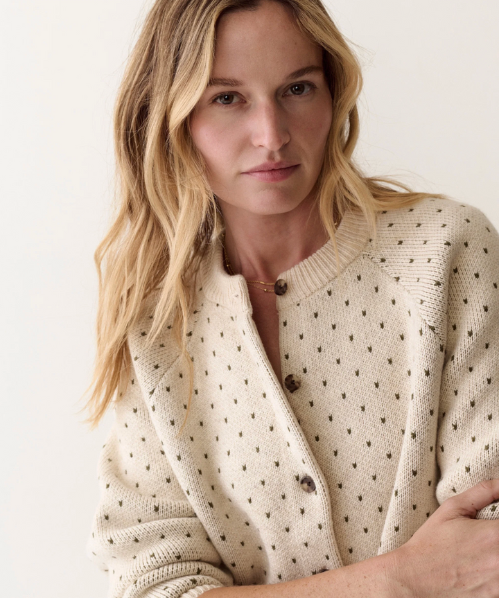 Iris Crewneck Cardigan in Oatmeal &amp; Olive