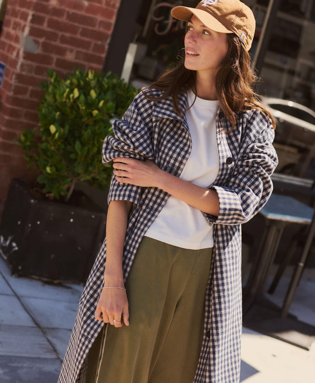 Hayes Houndstooth Trench Coat in Navy Gingham