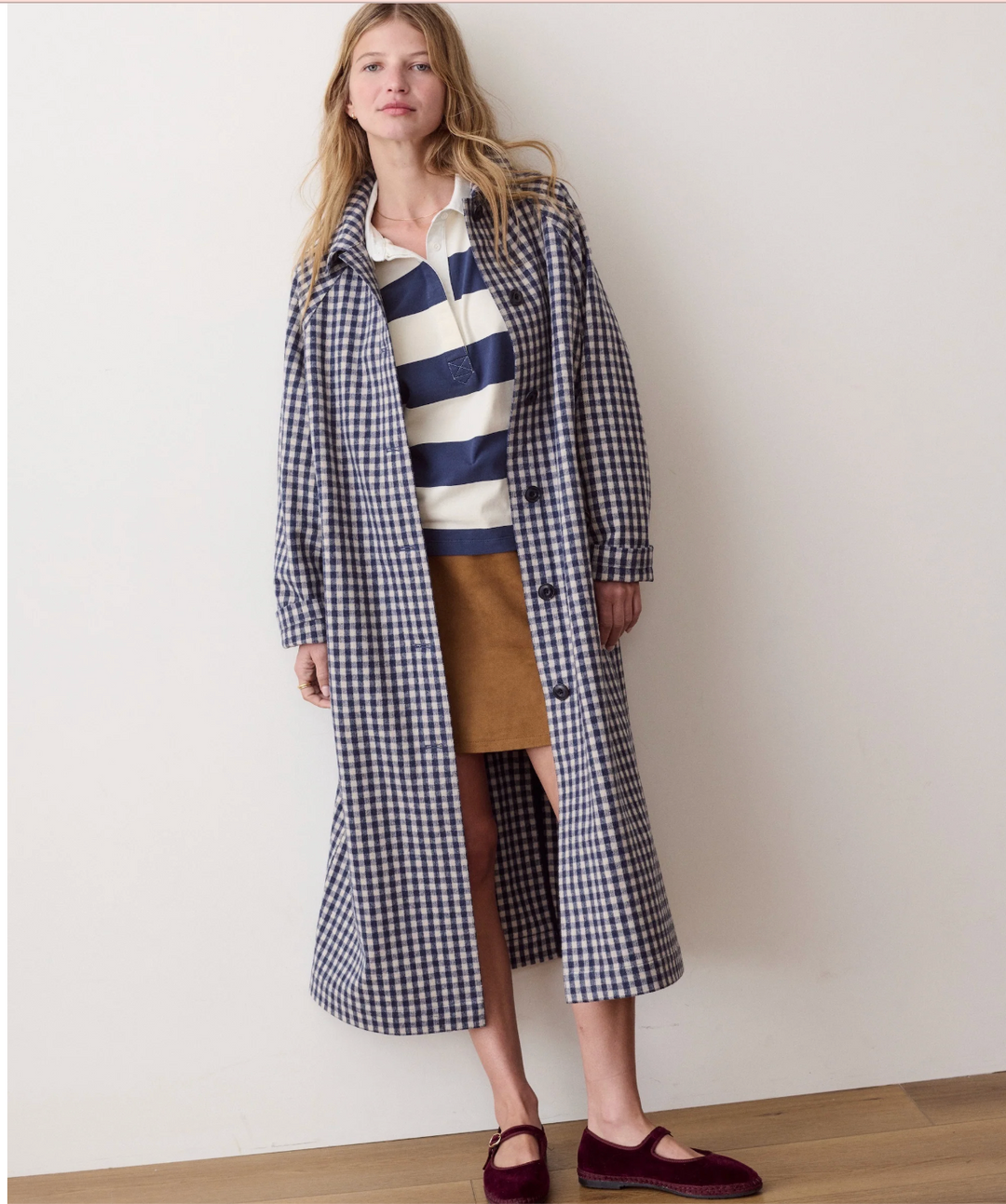 Hayes Houndstooth Trench Coat in Navy Gingham
