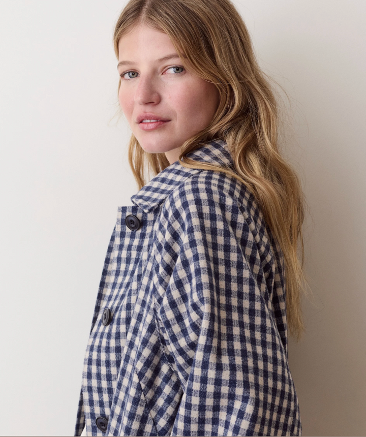 Hayes Houndstooth Trench Coat in Navy Gingham