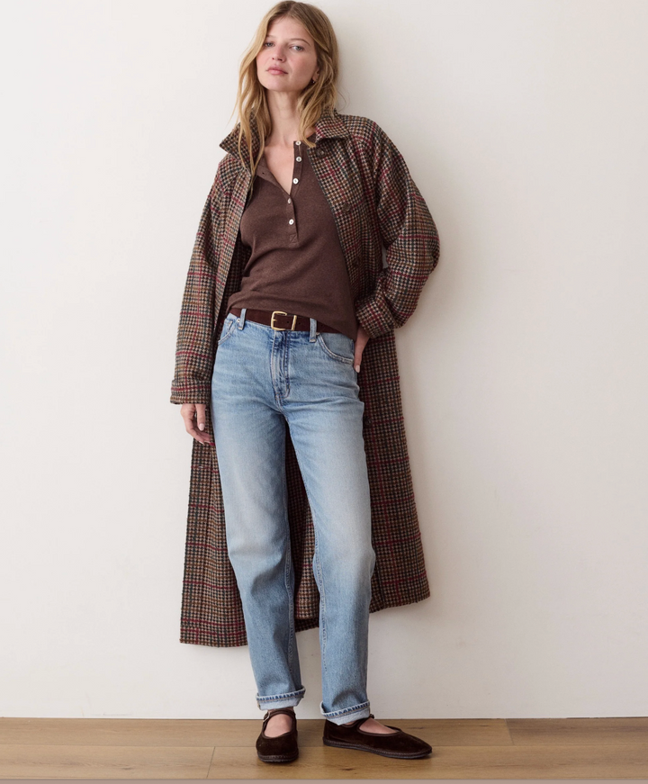 Hayes Houndstooth Trench Coat in Neutral Herringbone