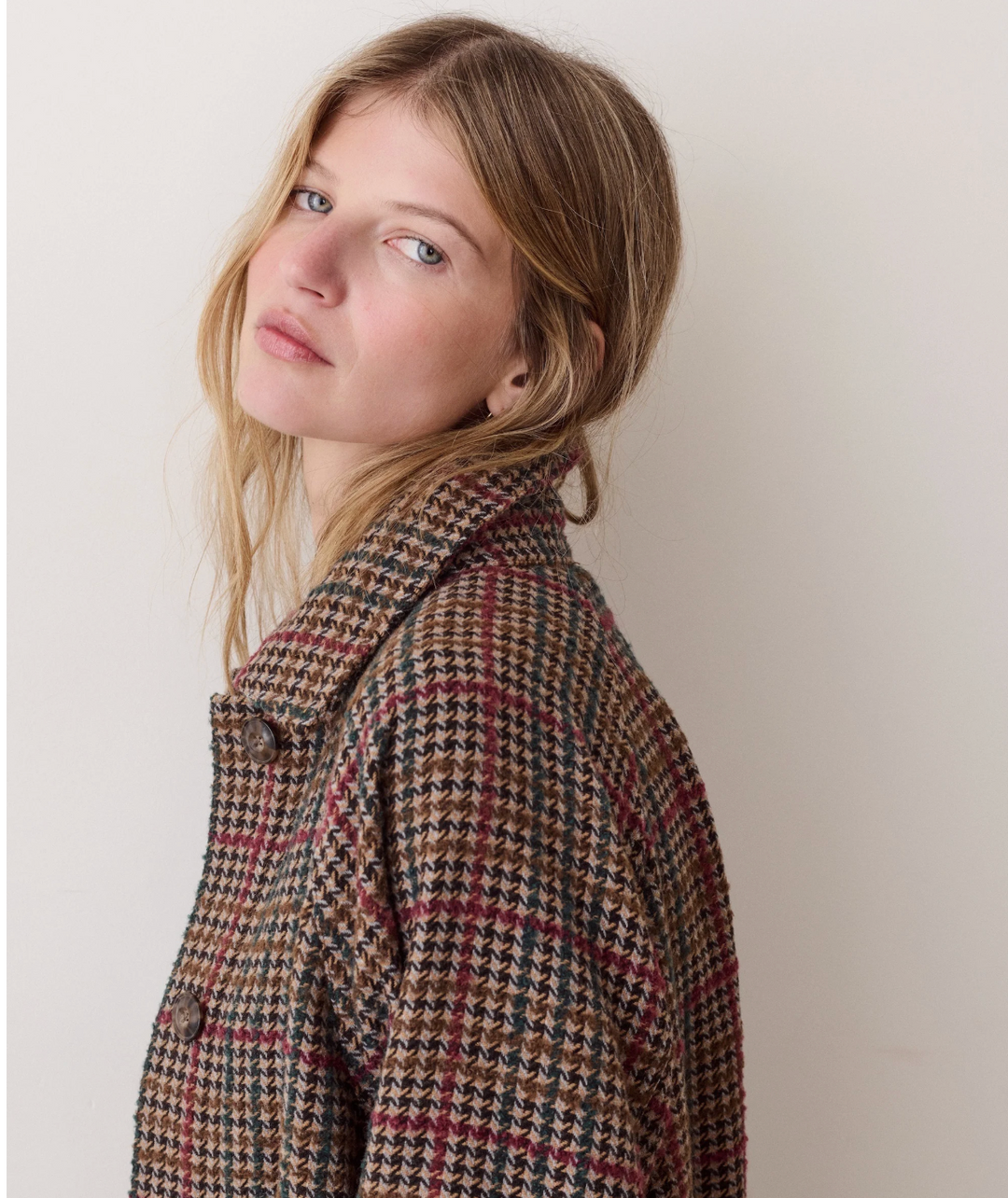 Hayes Houndstooth Trench Coat in Neutral Herringbone
