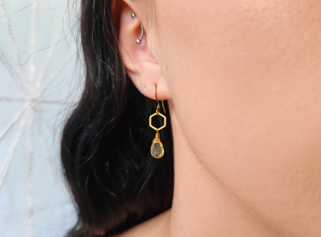 Small Hexagon Earrings with Yellow Citrine