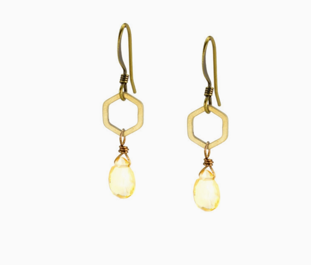 Small Hexagon Earrings with Yellow Citrine