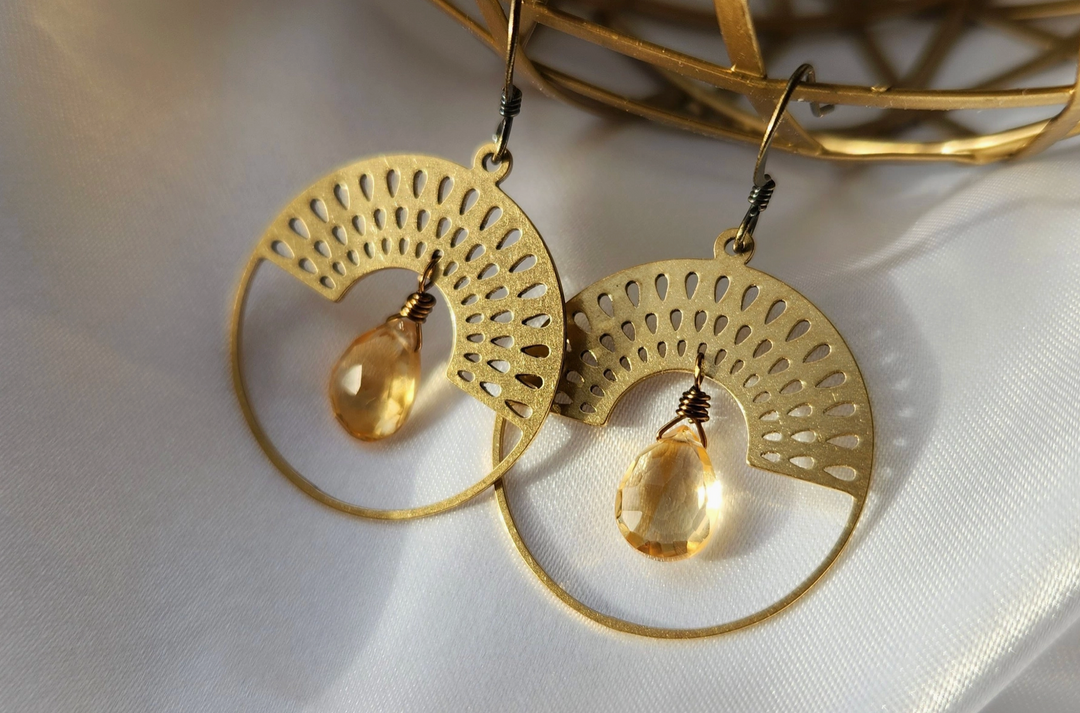 Citrine Metal Rainbow Sun Earrings