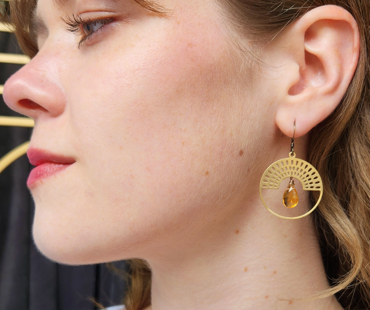 Citrine Metal Rainbow Sun Earrings