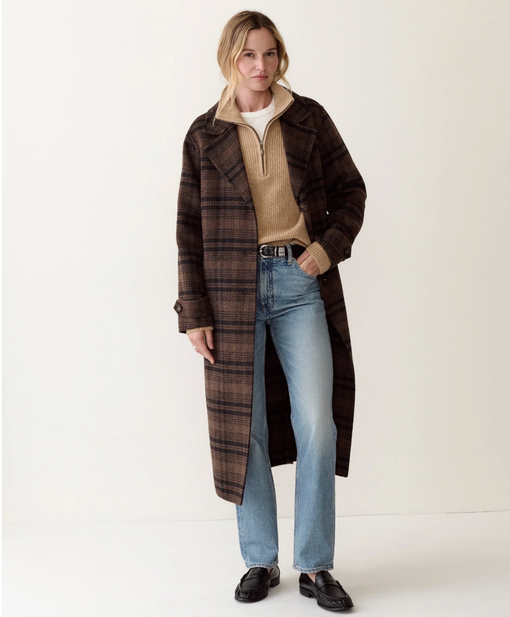 Colette Wool Topcoat in Brown/Black Plaid