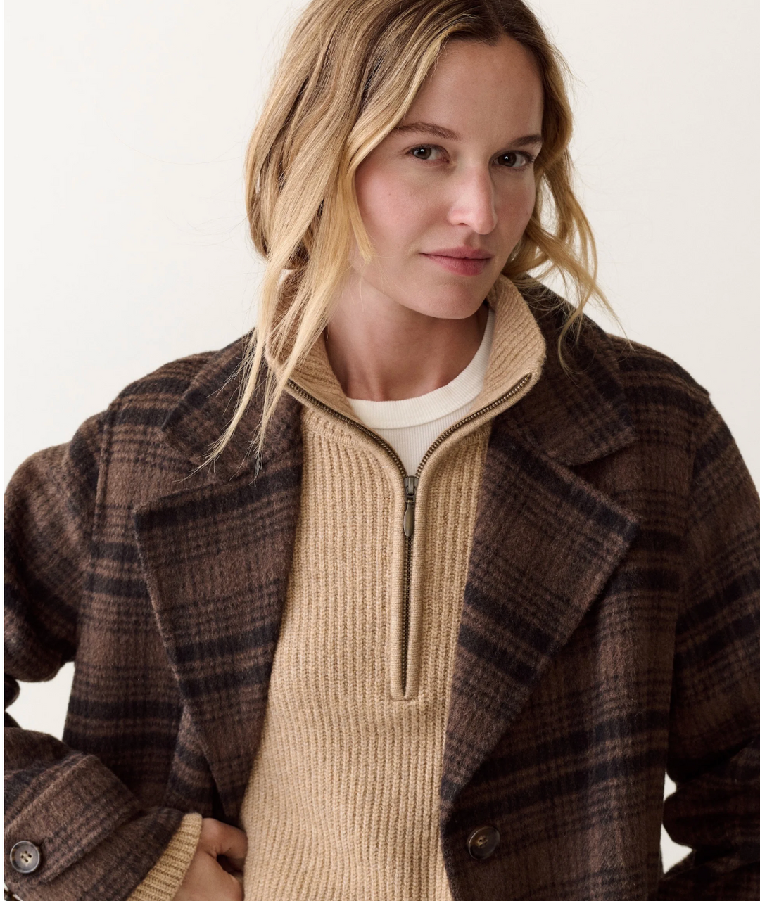 Colette Wool Topcoat in Brown/Black Plaid