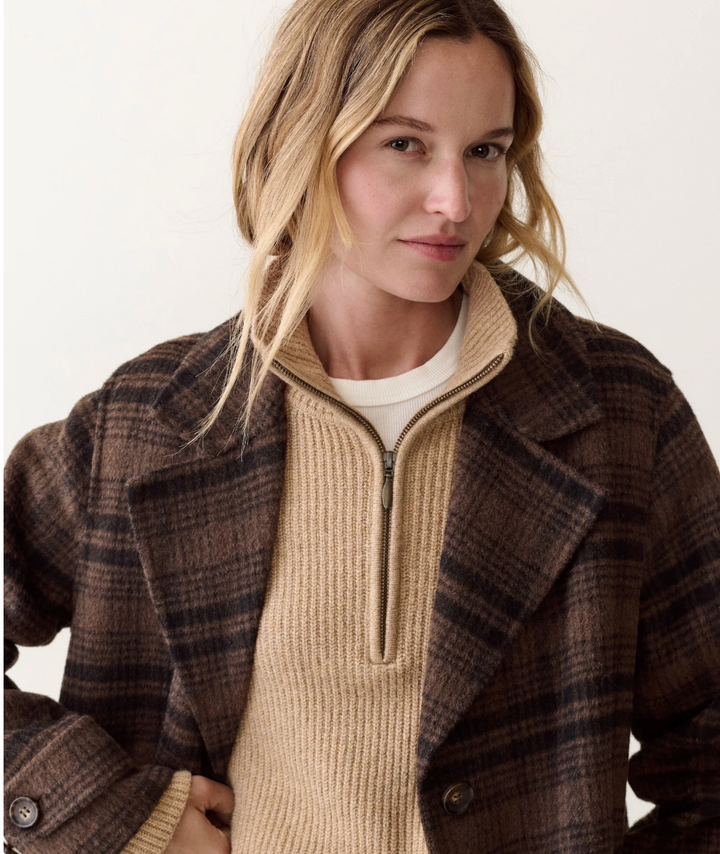 Colette Wool Topcoat in Brown/Black Plaid