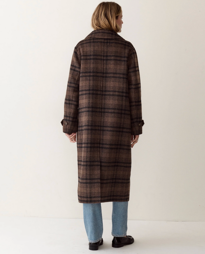 Colette Wool Topcoat in Brown/Black Plaid