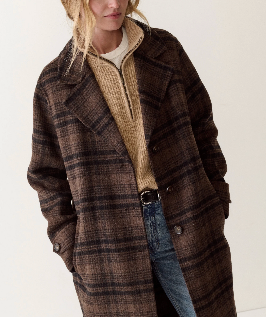 Colette Wool Topcoat in Brown/Black Plaid