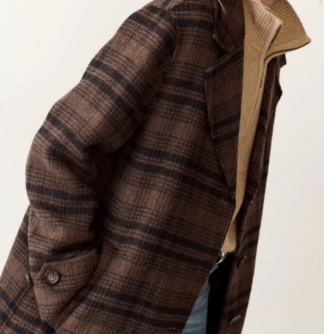 Colette Wool Topcoat in Brown/Black Plaid