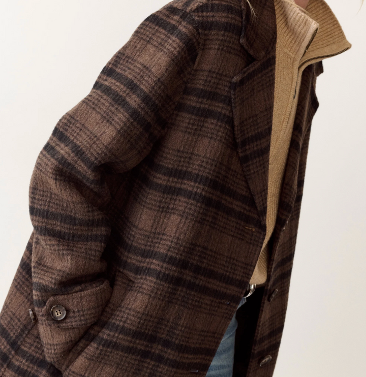 Colette Wool Topcoat in Brown/Black Plaid