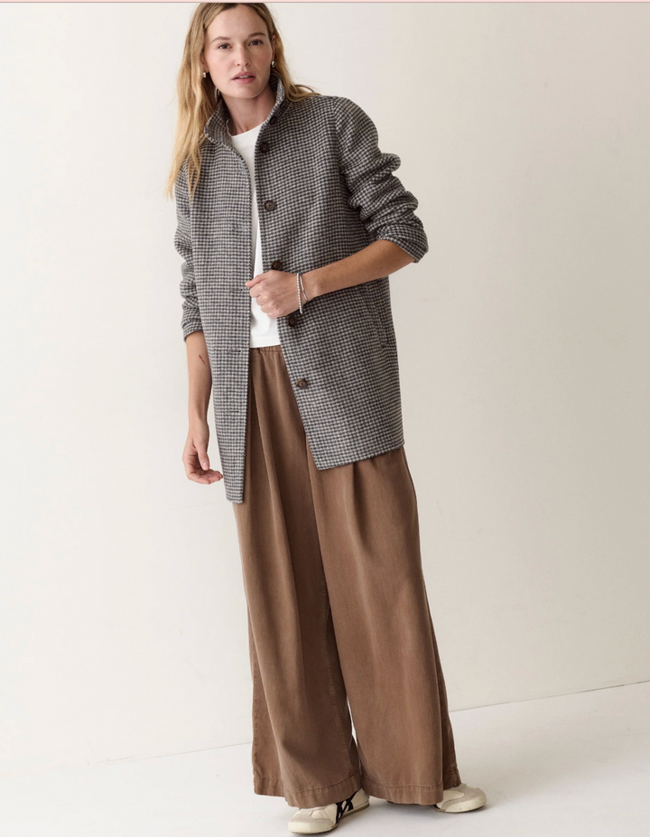 Stephanie Wool Coat in Charcoal/Cream Houndstooth