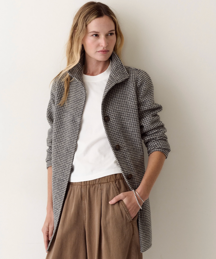 Stephanie Wool Coat in Charcoal/Cream Houndstooth