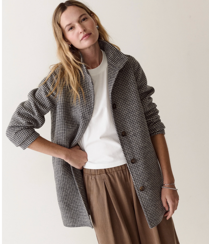 Stephanie Wool Coat in Charcoal/Cream Houndstooth