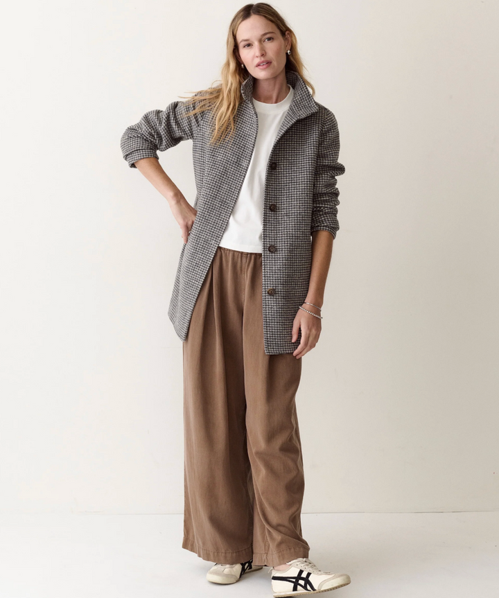 Stephanie Wool Coat in Charcoal/Cream Houndstooth