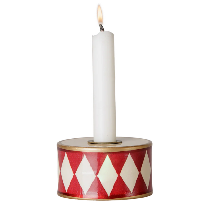 Drum Candle Holder in Off White/Red