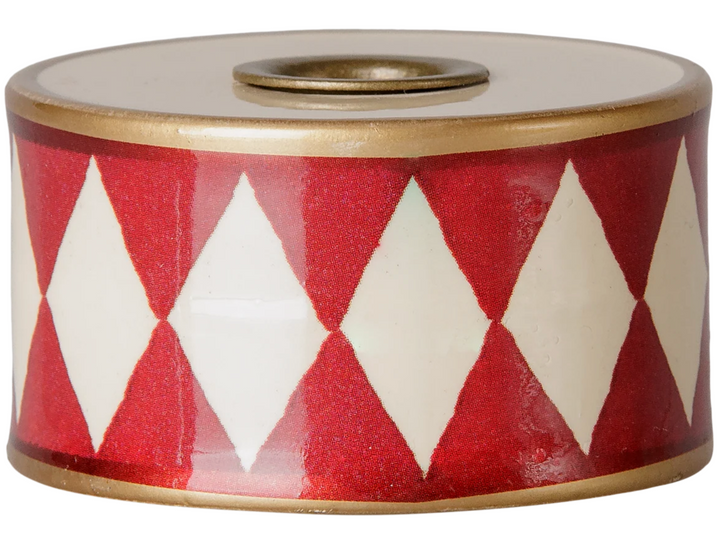 Drum Candle Holder in Off White/Red