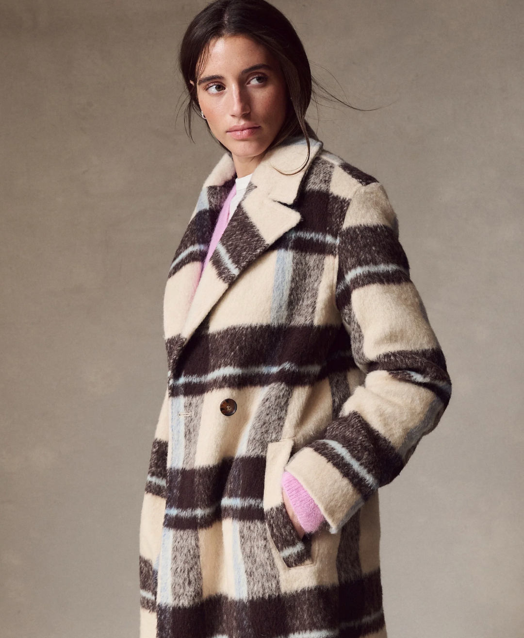 Aspen Coat in Ivory Java Plaid