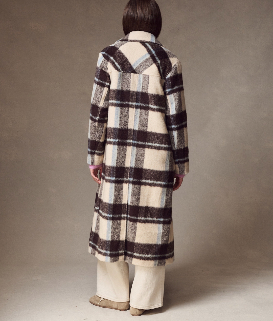 Aspen Coat in Ivory Java Plaid