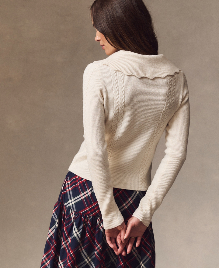 Ivy Cable Knit Polo in Ivory