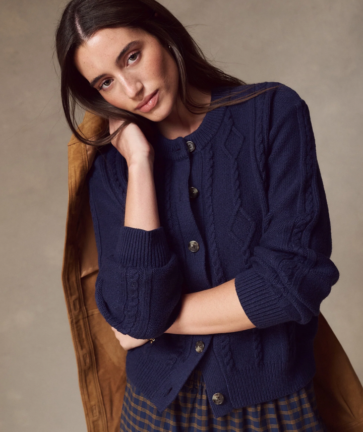 Everly Cable Knit Cardigan in Twilight