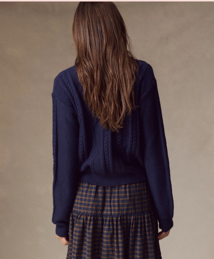 Everly Cable Knit Cardigan in Twilight