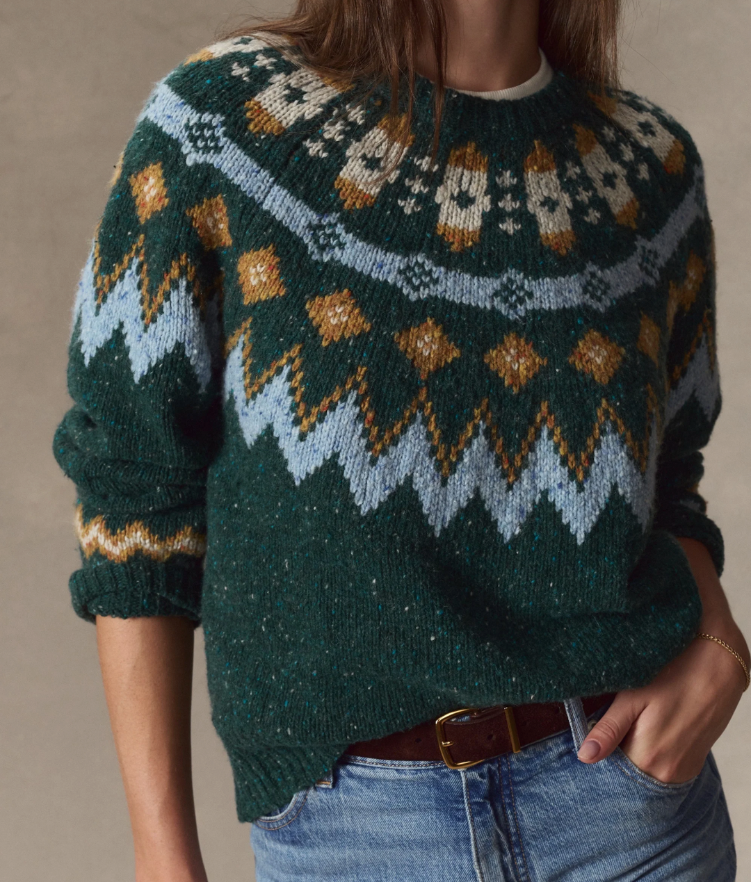 Donegal Fair Isle Sweater in Emerald