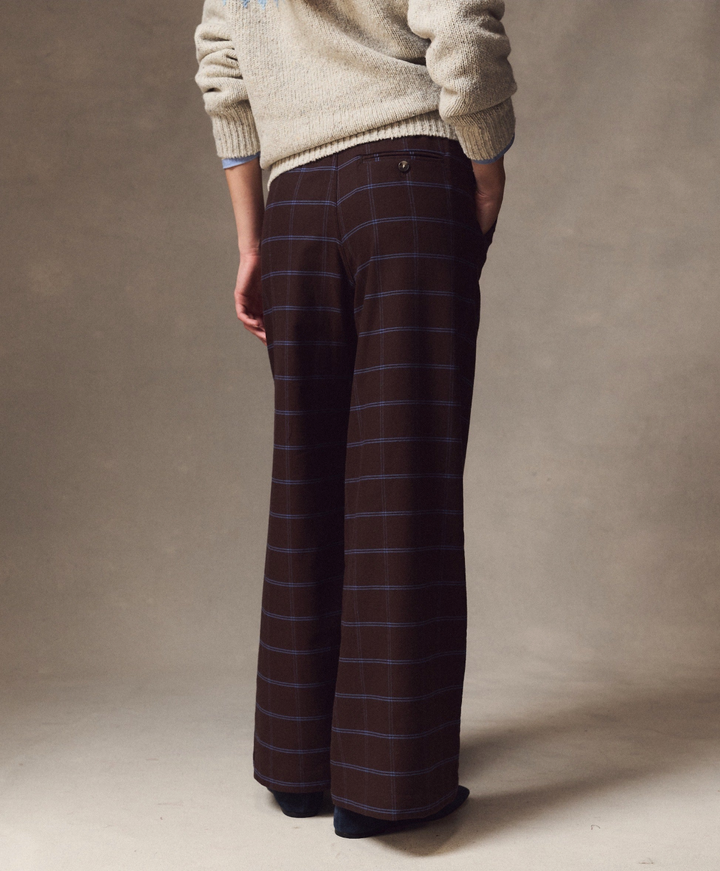 Allison Pleated Moleskin Trouser in Java Blue Plaid