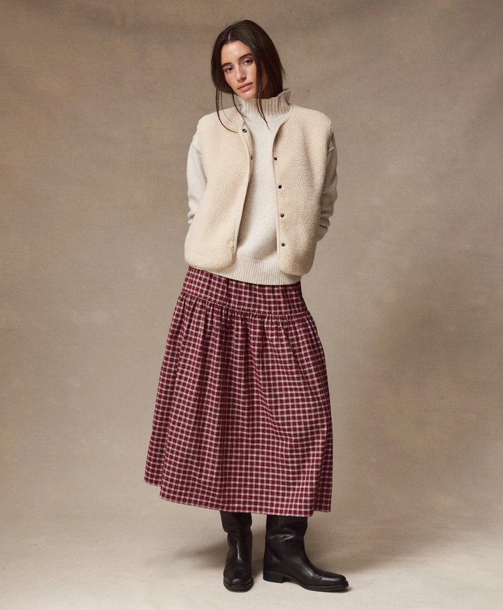 Gia Oxford Midi Skirt in Wine Check