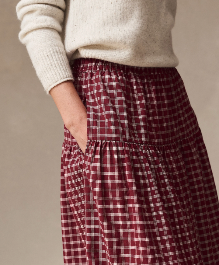 Gia Oxford Midi Skirt in Wine Check