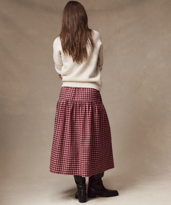 Gia Oxford Midi Skirt in Wine Check
