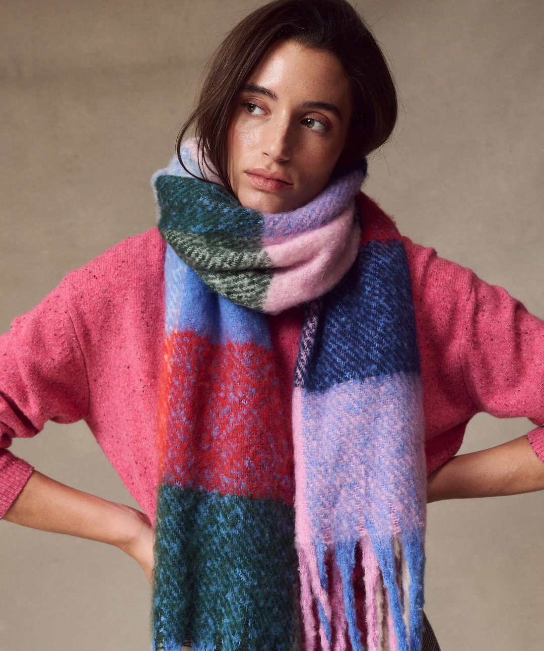 Brushed Scarf in Multi Check