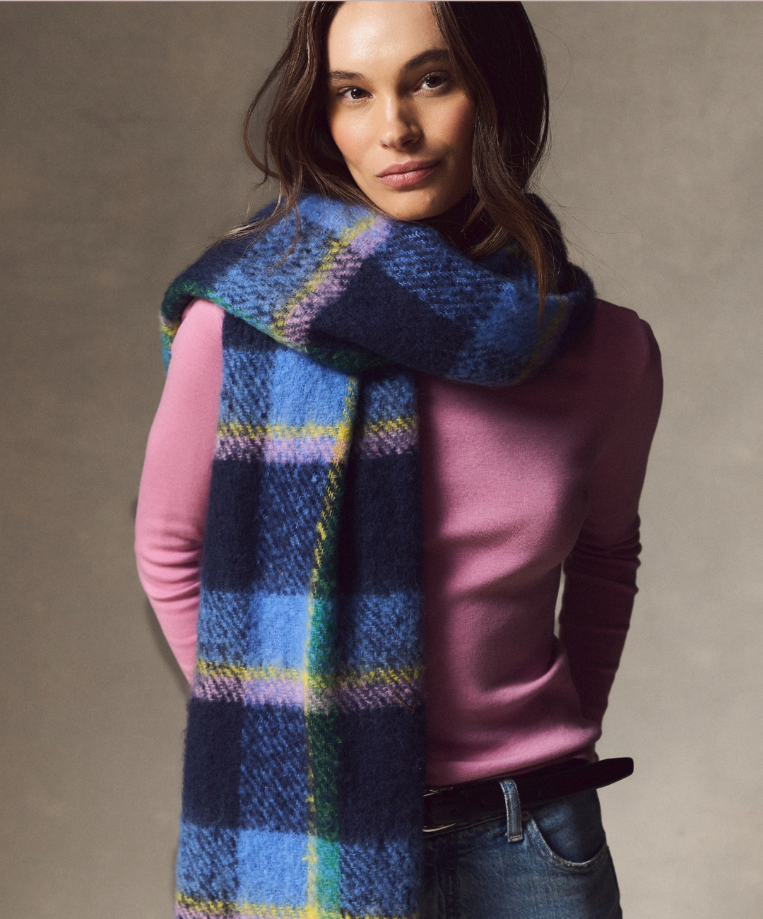 Brushed Scarf in Navy Plaid