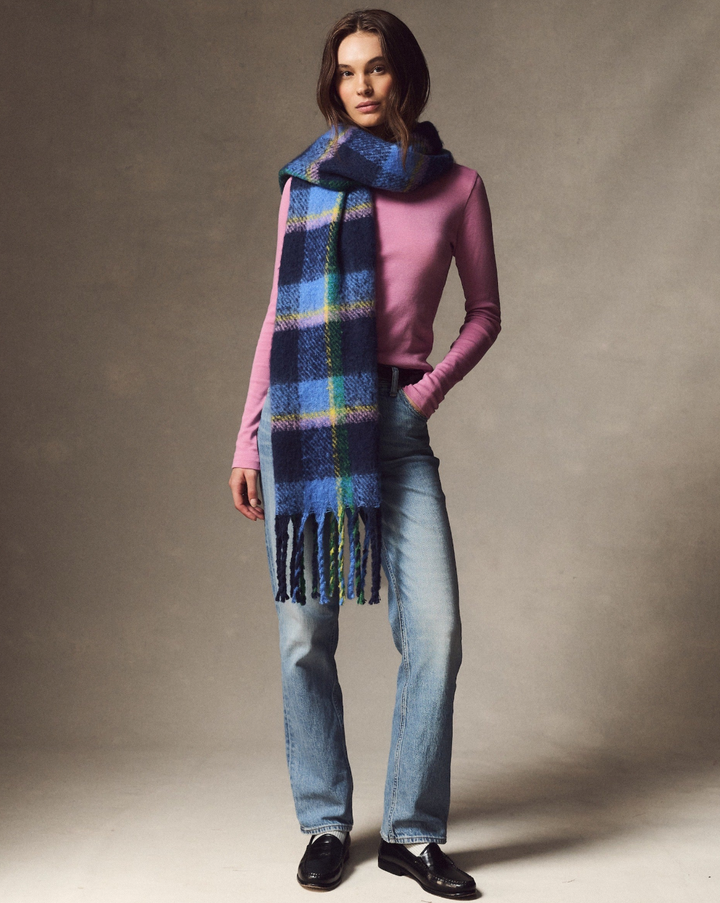 Brushed Scarf in Navy Plaid