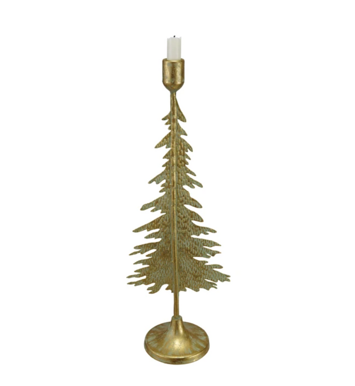 16" Metal Tree Shaped Taper Holder, Verdigris Finish