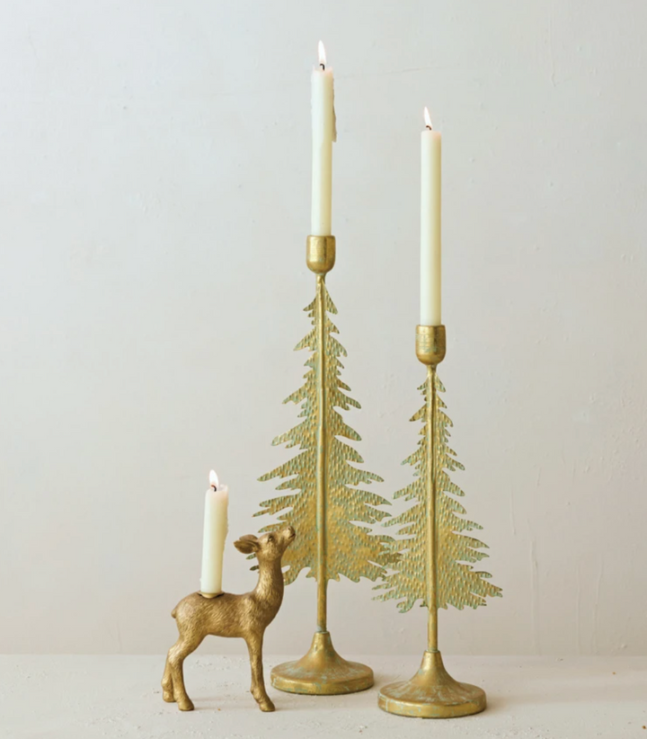 16" Metal Tree Shaped Taper Holder, Verdigris Finish