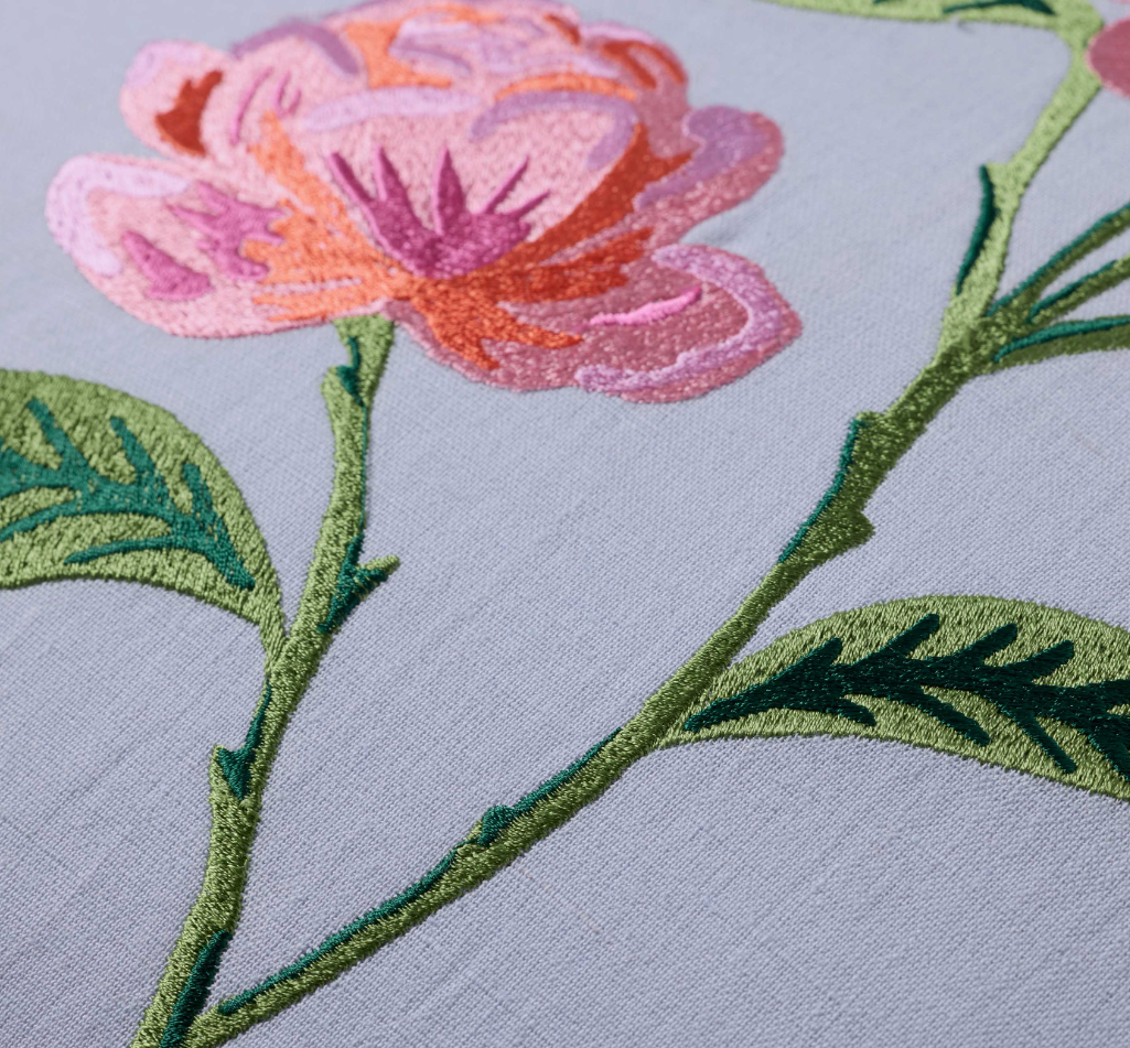 Garden Rose Embroidered Pillow