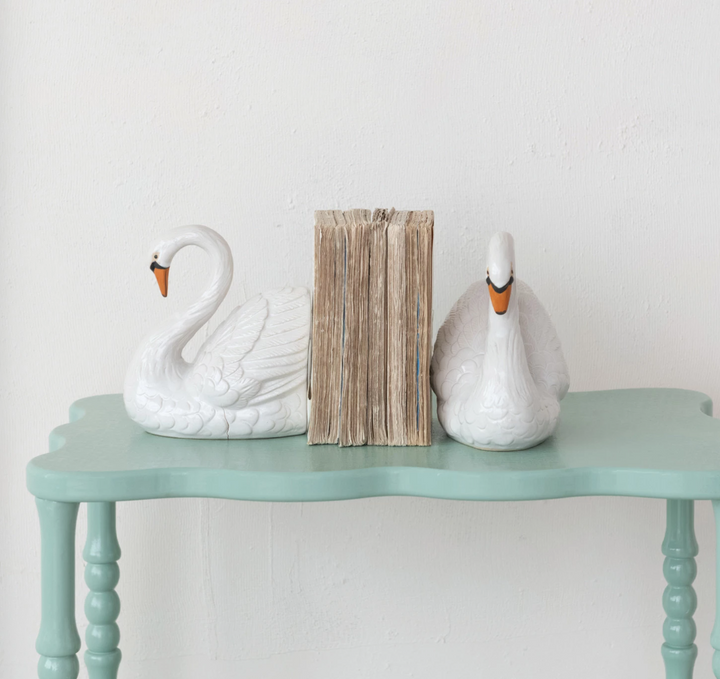 Individual Stoneware Swan Shaped Bookend