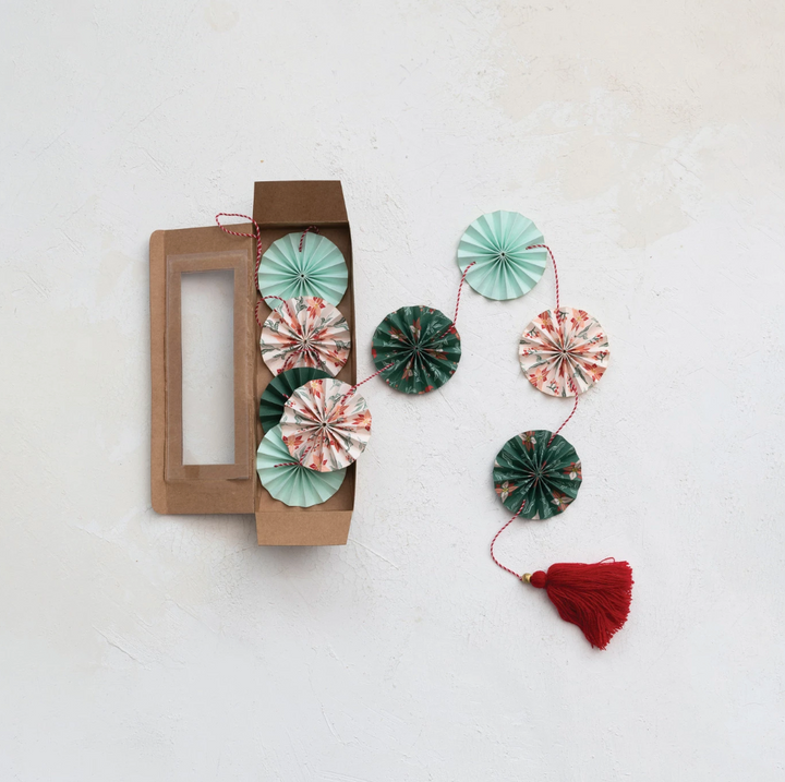 60"H Handmade Recycled Paper Fan Garland w/ Cotton Tassel, Multi Color
