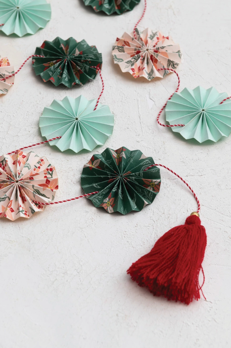 60"H Handmade Recycled Paper Fan Garland w/ Cotton Tassel, Multi Color